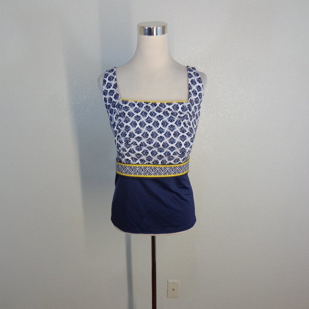 Lands' End Tankini Womens Sz 20W Navy Blue Geometric Built in Bra Padded NWOT